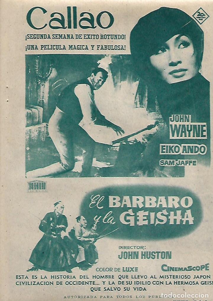 Collezionismo: A&Ntilde;O 1960 RECORTE PRENSA PUBLICIDAD CINE CALLAO PELICULA EL BARBARO Y LA GEISHA JOHN WAYNE EIKO ANDO