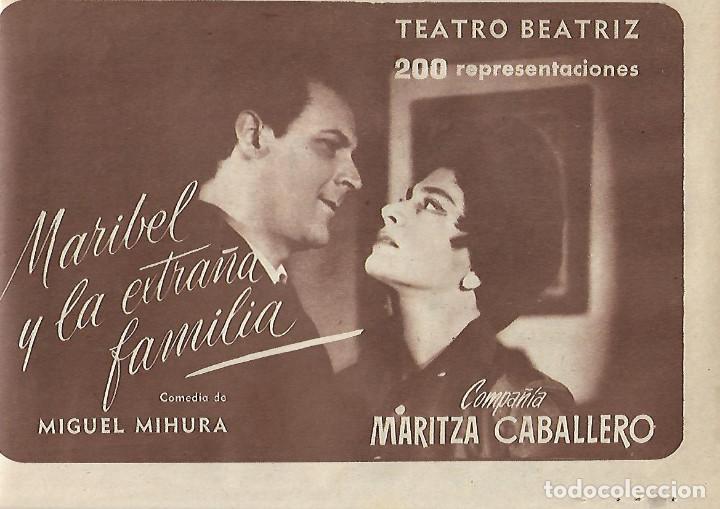 Collectionnisme: &Ntilde;O 1960 RECORTE PRENSA PUBLICIDAD OBRA TEATRO BEATRIZ MARIBEL Y LA EXTRA&Ntilde;A FAMILIA MARTIZA CABALLERO