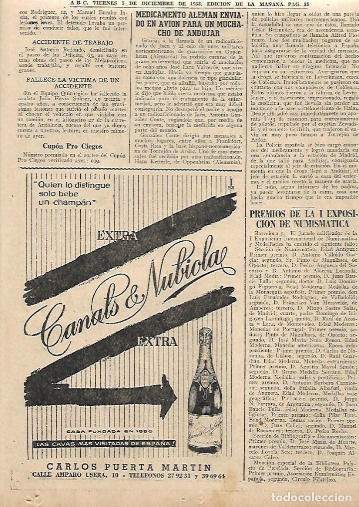 Sammelleidenschaft Papier: A&Ntilde;O 1958 RECORTE PRENSA PUBLICIDAD BEBIDAS CANALS Y NUBIOLA CHAMPAN CAVA