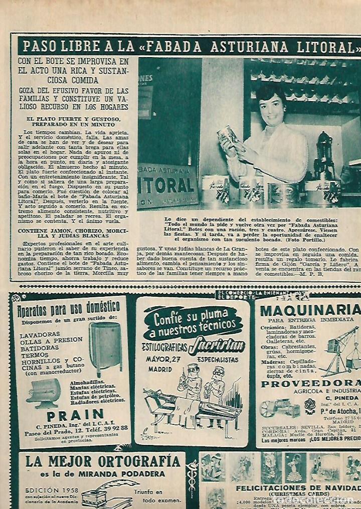 Sammelleidenschaft Papier: A&Ntilde;O 1958 RECORTE PRENSA PUBLICIDAD ALIMENTACION FABADA ASTURIANA LITORAL CONSERVAS