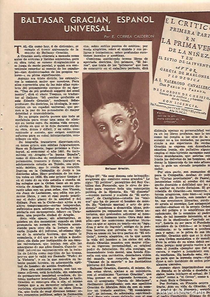 Collecting paper: A&Ntilde;O 1958 RECORTE PRENSA BALTASAR GRACIAN ESPA&Ntilde;OL UNIVERSAL ESCRITOR SIGLO DE ORO LITERATURA