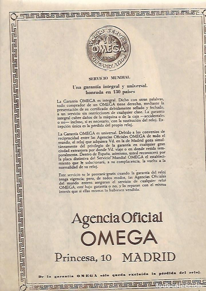Collezionismo: A&Ntilde;O 1958 RECORTE PRENSA PUBLICIDAD AGENCIA OFICIAL OMEGA CALLE PRINCESA MADRID RELOJ