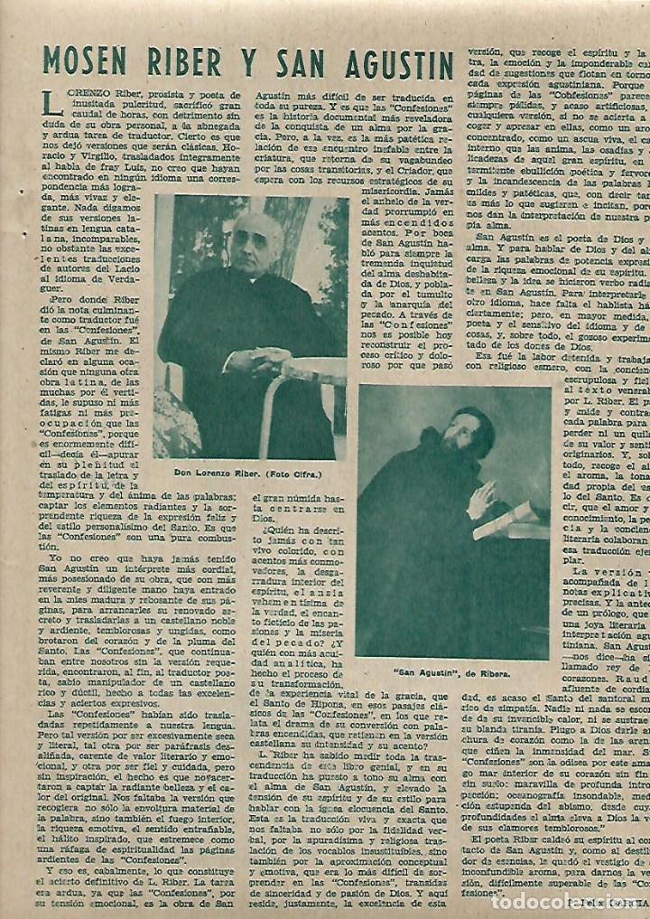 Coleccionismo: A&Ntilde;O 1958 RECORTE PRENSA MOSEN LORENZO RIBER Y SAN AGUSTIN RELIGION CURA