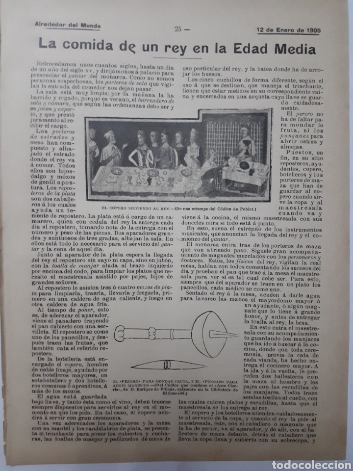 Coleccionismo: La comida de un rey en la Edad Media. 1905. ALREDEDOR DEL MUNDO.