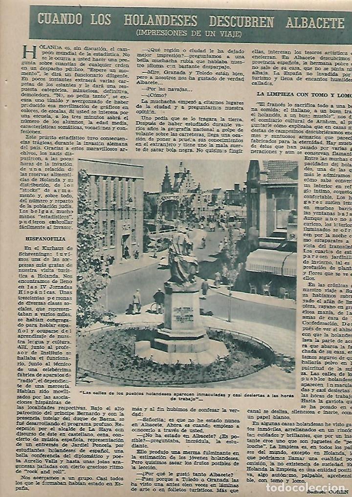 Collezionismo: A&Ntilde;O 1957 RECORTE PRENSA ALBACETE VISTA POR TURISTAS HOLANDESES TURISMO