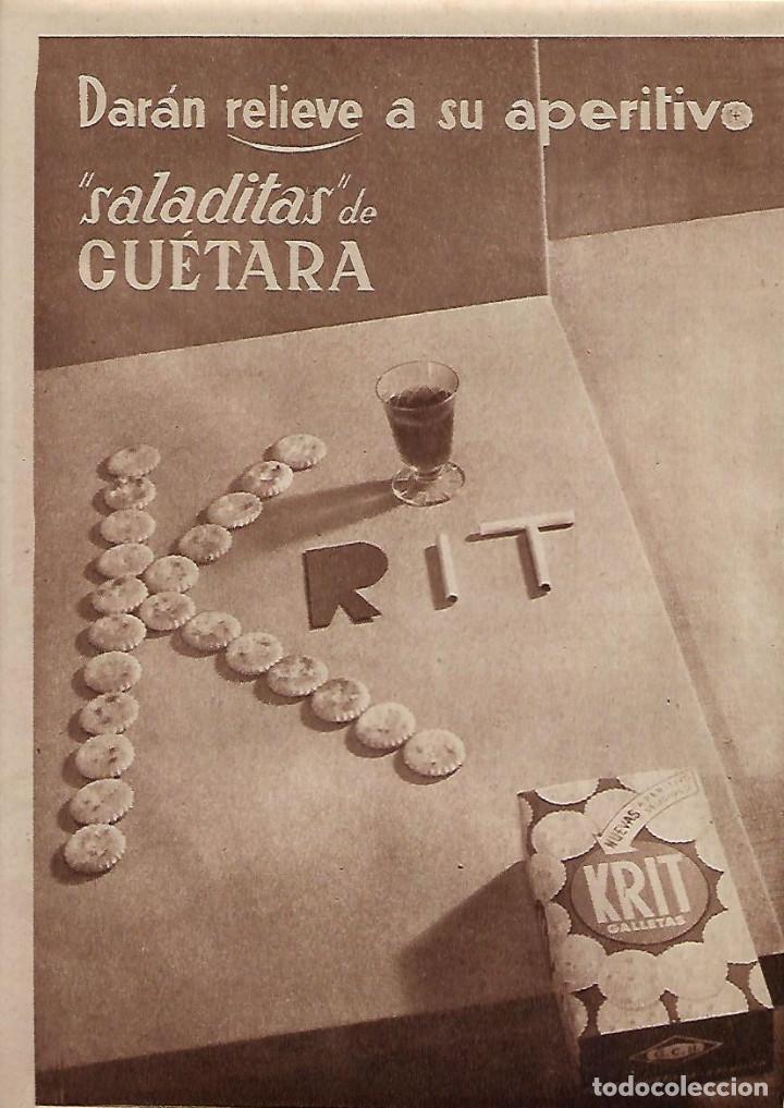 Collectionnisme: A&Ntilde;O 1957 RECORTE PRENSA PUBLICIDAD GALLETAS APERITIVO SALADITAS DE CUETARA KRIT