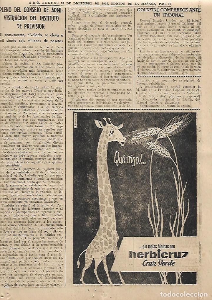 Coleccionismo: A&Ntilde;O 1958 RECORTE PRENSA PUBLICIDAD INSECTICIDA HERBICRUZ CRUZ VERDE