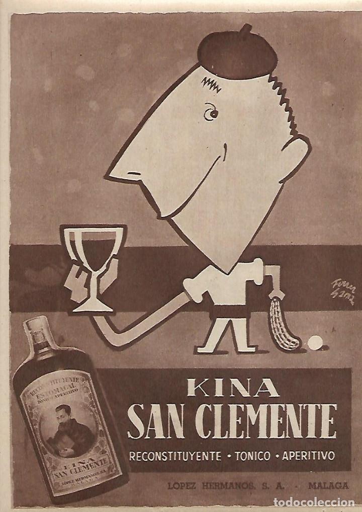 Collectionnisme: A&Ntilde;O 1958 RECORTE PRENSA PUBLICIDAD BEBIDAS KINA SAN CLEMENTE LOPEZ HERMANOS MALAGA