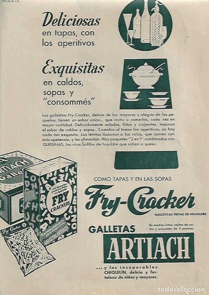 Coleccionismo: A&Ntilde;O 1958 RECORTE PRENSA PUBLICIDAD ALIMENTACION GALLETAS ARTIACH FRY CRAKERS APERITIVO