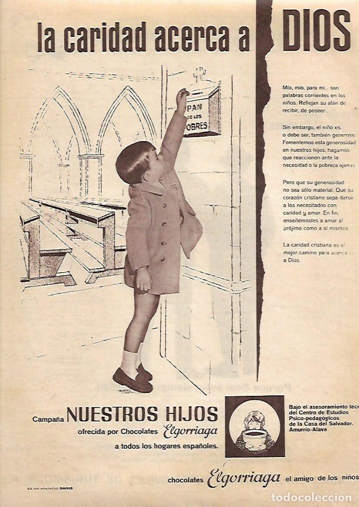 Collectionnisme: A&Ntilde;O 1963 RECORTE PRENSA PUBLICIDAD CHOCOLATE ELGORRIAGA CAMPA&Ntilde;A NUESTROS HIJOS CARIDAD ACERCA A DIOS