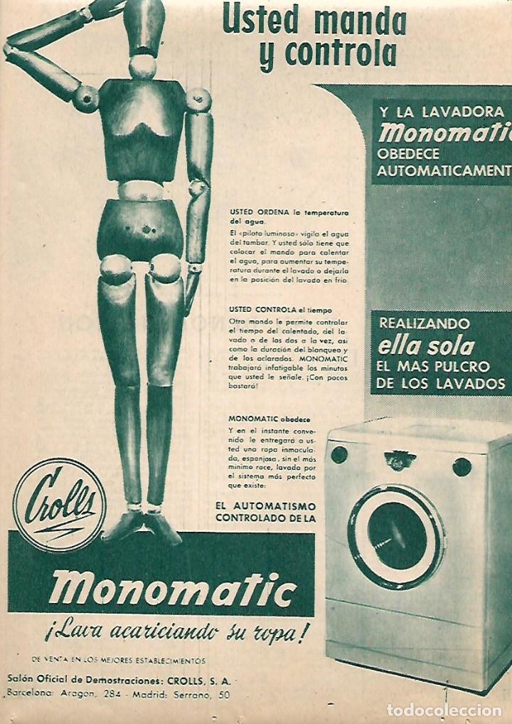 Collectionnisme: A&Ntilde;O 1958 RECORTE PRENSA PUBLICIDAD ELECTRODOMESTICOS LAVADORA CROLLS MONOMATIC