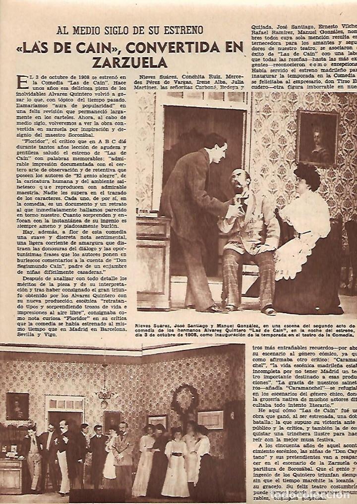 Coleccionismo: A&Ntilde;O 1958 RECORTE PRENSA TEATRO LAS DE CAIN CONVERTIDA EN ZARZUELA