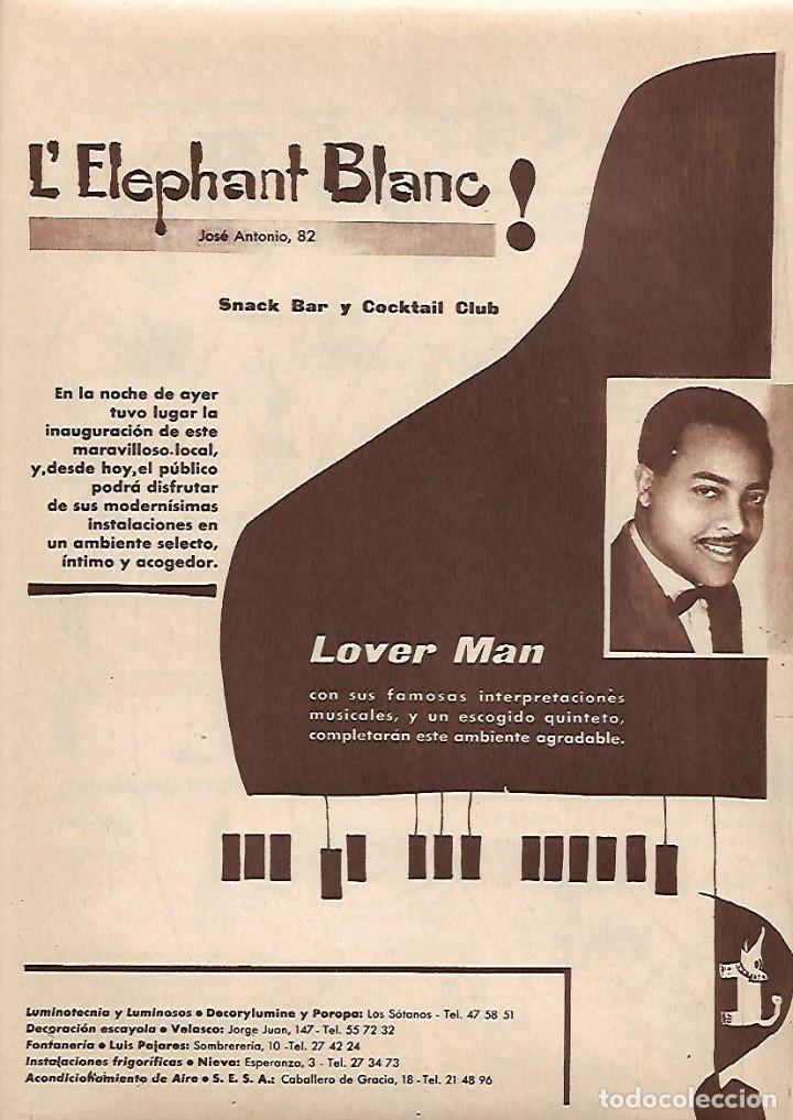 Collectionnisme: A&Ntilde;O 1958 RECORTE PRENSA L'ELEPHANT BLANC EL ELEFANTE BLANCO SNACK BAR MUSICAL LOVER MAN