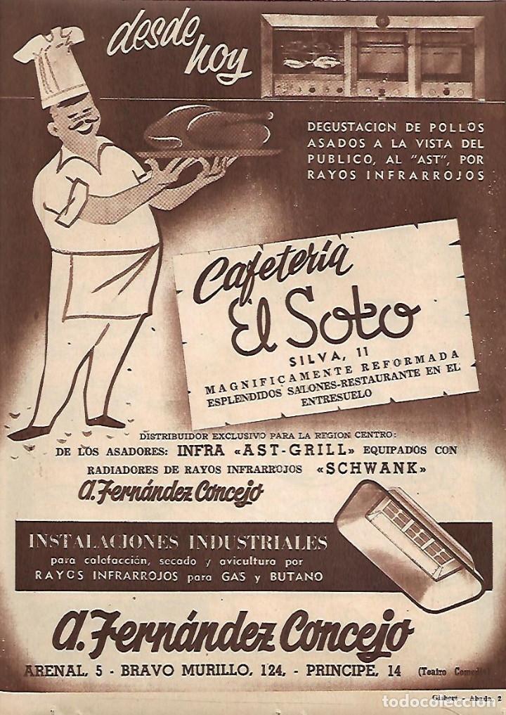 Collectionnisme: A&Ntilde;O 1958 RECORTE PRENSA PUBLICIDAD CAFETERIA EL SOTO FERNANDEZ CONCEJO ASADOR POLLO AL AST