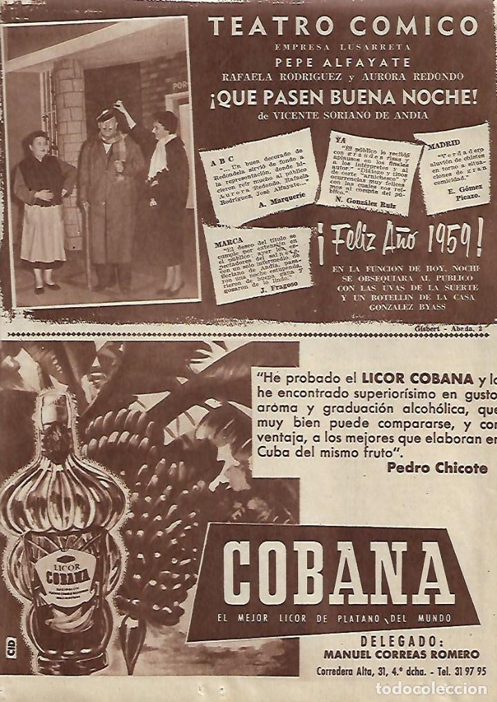 Coleccionismo: A&Ntilde;O 1958 RECORTE PRENSA PUBLICIDAD BEBIDAS COBANA LICOR DE PLATANO CANARIAS PERICO CHICOTE