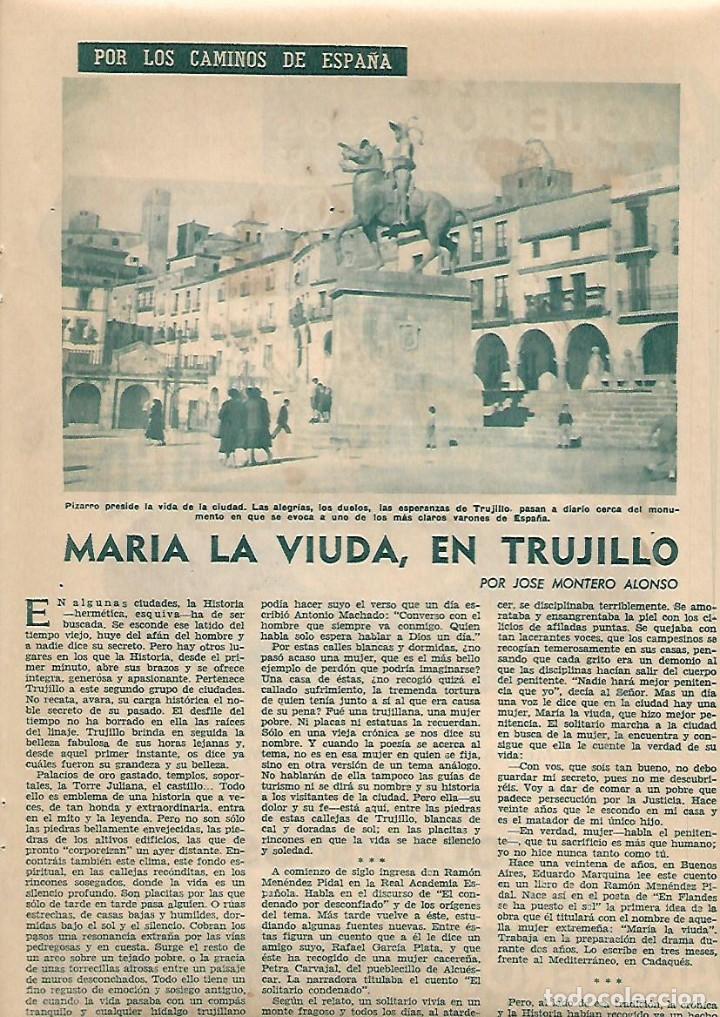 Collectionnisme: A&Ntilde;O 1958 RECORTE PRENSA MARIA LA VIUDA EN TRUJILLO PIZARRO CACERES EXTREMADURA