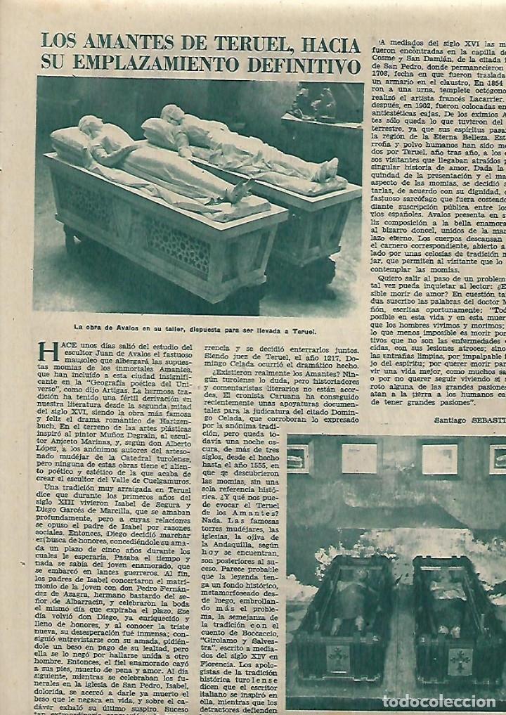 Collectionnisme: A&Ntilde;O 1958 RECORTE PRENSA LOS AMANTES DE TERUEL NUEVA TUMBA OBRA DE AVALOS