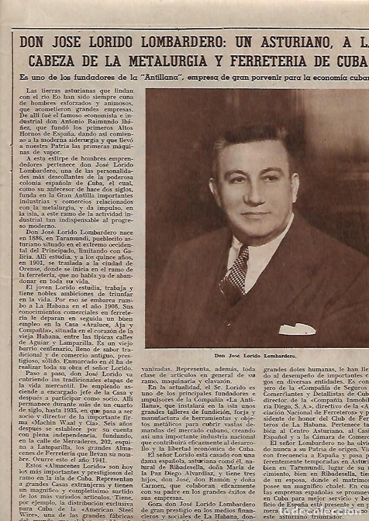 Sammelleidenschaft Papier: A&Ntilde;O 1957 RECORTE PRENSA ESPA&Ntilde;OLES EN CUBA JOSE LORIDO LOMBARDERO ASTURIANO METALURGIA FERRETERIA