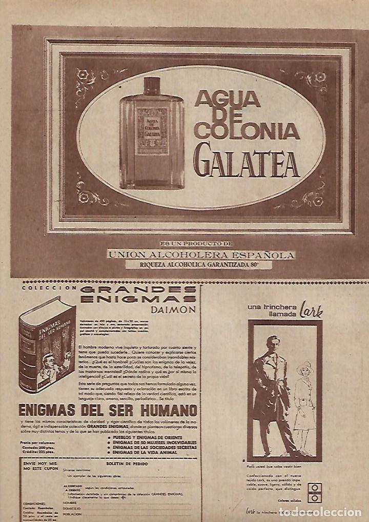 Collectionnisme: A&Ntilde;O 1962 RECORTE PRENSA PUBLICIDAD AGUA DE COLONIA GALATEA UNION ALCOHOLERA ESPA&Ntilde;OLA