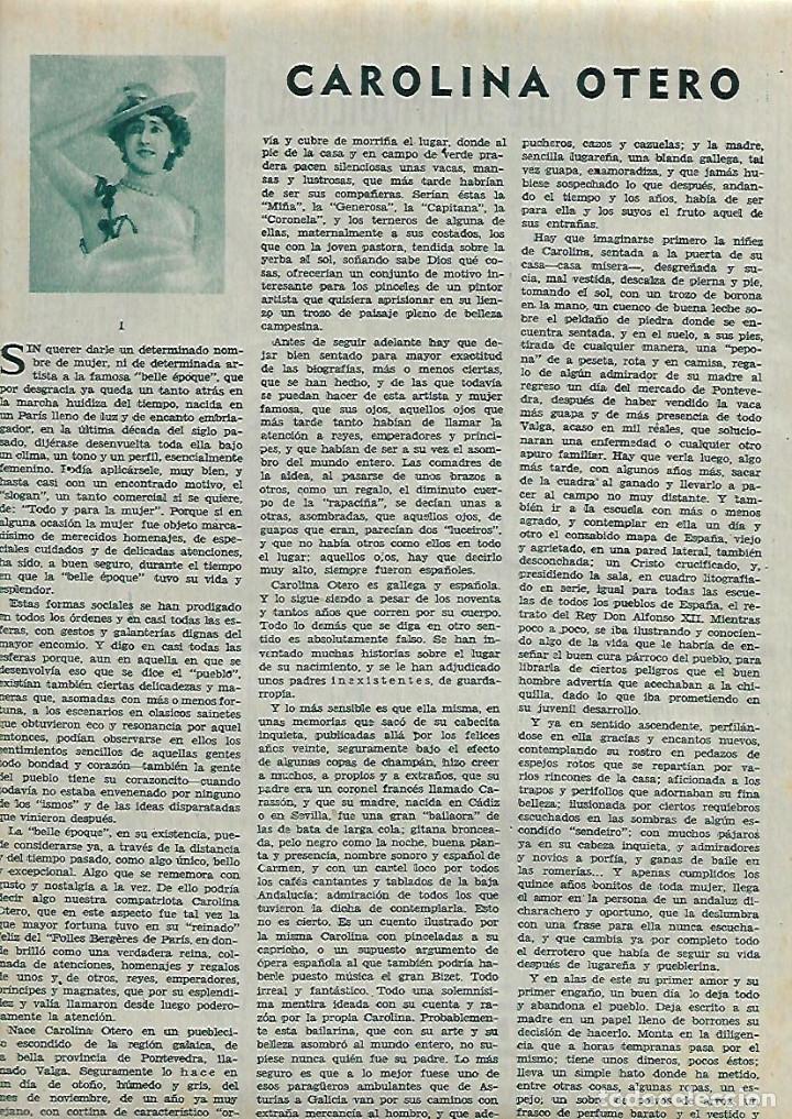 Collectionnisme: A&Ntilde;O 1962 RECORTE PRENSA CAROLINA OTERO LA BELLA OTERO BELLE EPOQUE ACTRIZ BAILARINA CANTANTE