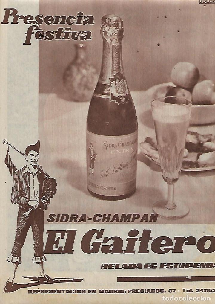 Collezionismo: A&Ntilde;O 1962 RECORTE PRENSA PUBLICIDAD BEBIDAS SIDRA EL GAITERO CHAMPAN