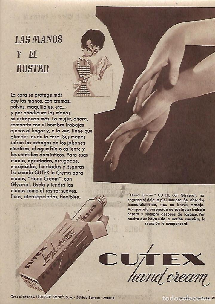 Collezionismo: A&Ntilde;O 1960 RECORTE PRENSA PUBLICIDAD COSMETICA CUTEX CREMA MANOS ROSTRO HAND CREAM FEDERICO BONET