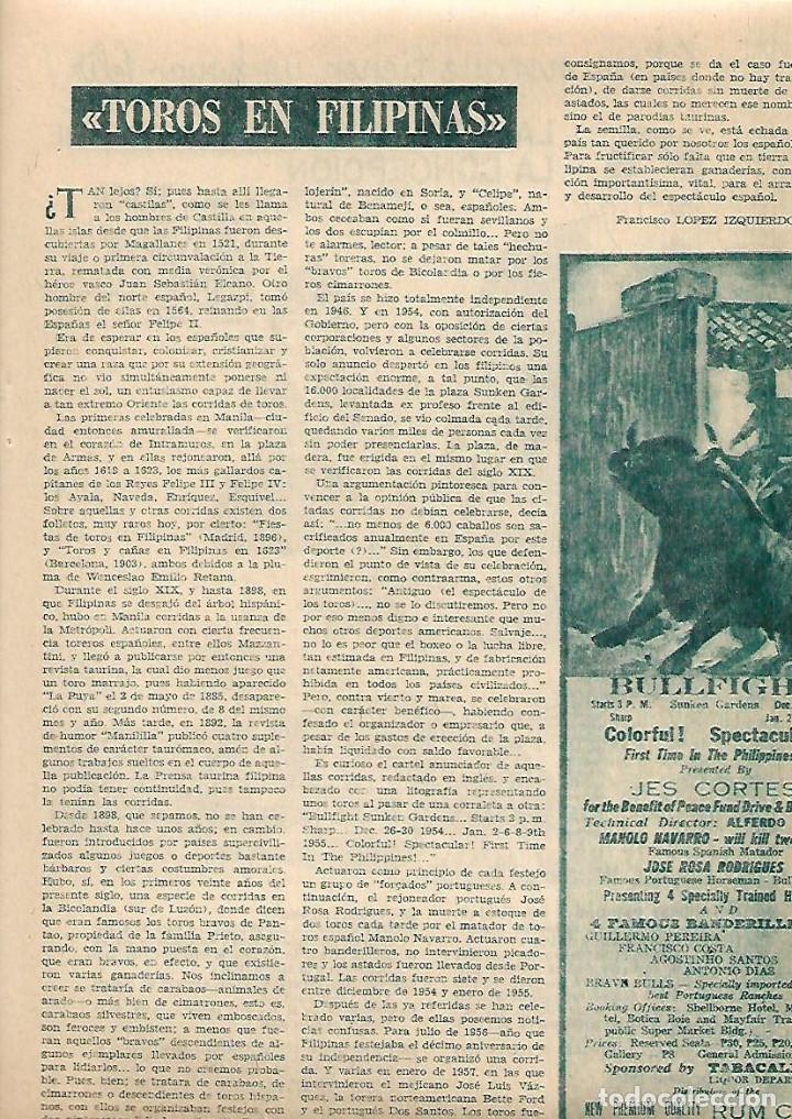 Collezionismo: A&Ntilde;O 1962 RECORTE PRENSA CORRIDA DE TOROS EN FILIPINAS JES CORTES