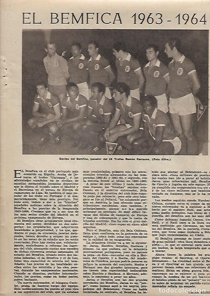 Collectionnisme: A&Ntilde;O 1963 RECORTE PRENSA DEPORTES EQUIPO FUTBOL EL BEMFICA GANADOR TROFEO RAMON CARRANZA