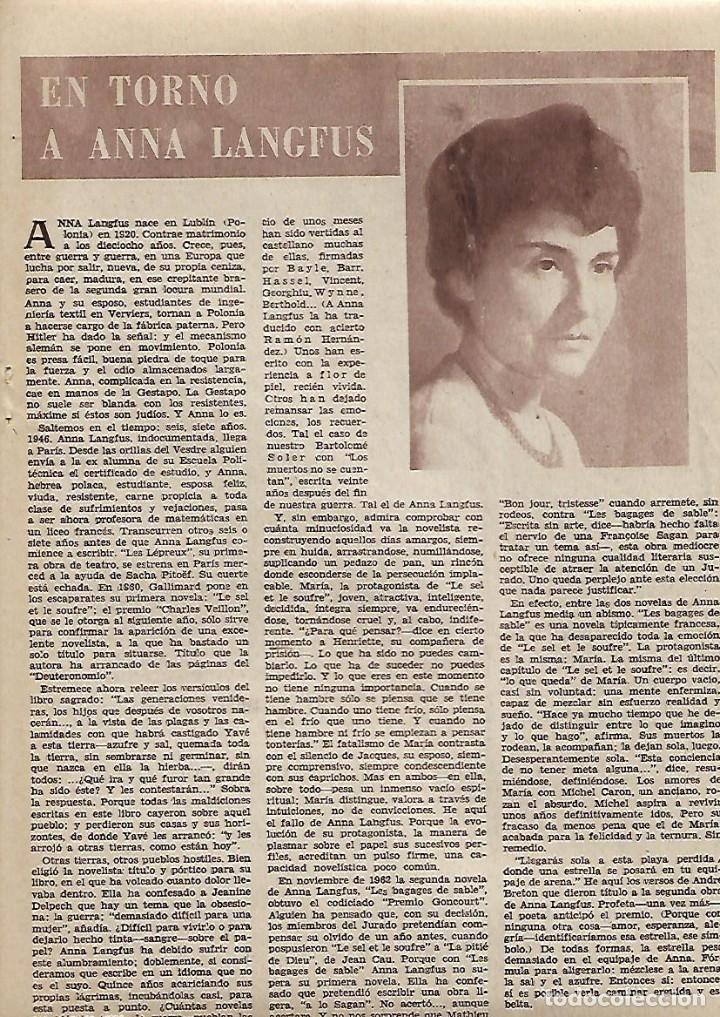 Collezionismo: A&Ntilde;O 1963 RECORTE PRENSA ANNA LANGFUS ESCRITORA GANADORA PREMIO GONCOURT NOVELA 1962