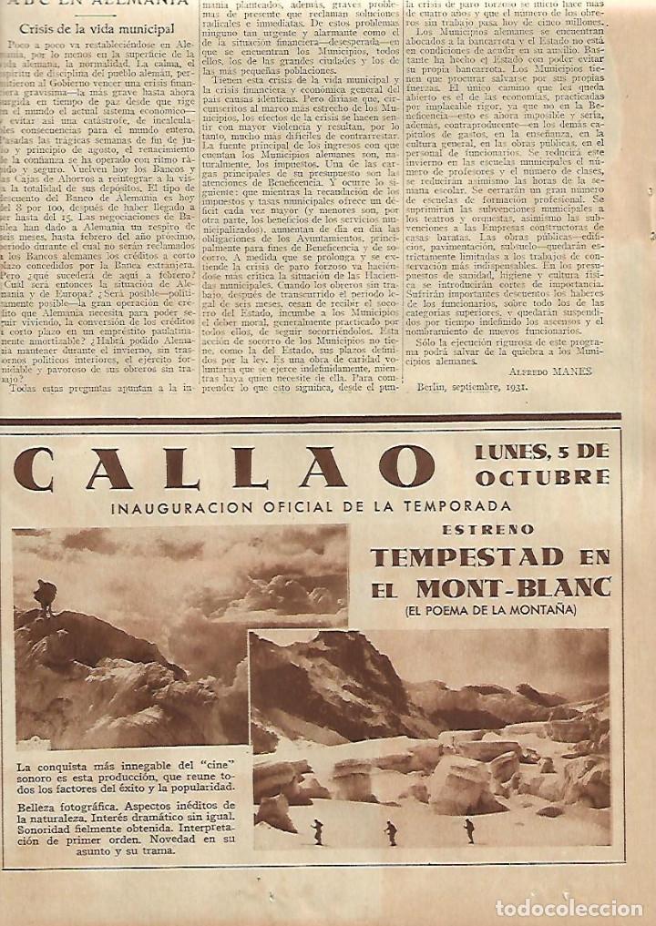 Collectionnisme: A&Ntilde;O 1931 RECORTE PRENSA PUBLICIDAD CINE CALLAO PELICULA LA TEMPESTAD EN EL MONT BLANC