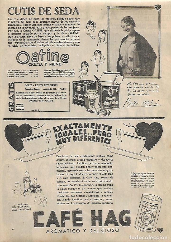 Coleccionismo: A&Ntilde;O 1931 RECORTE PRENSA PUBLICIDAD COSMETICA OATINE CREMA NIEVE PEPITA MELIA BEBIDAS CAFE HAG