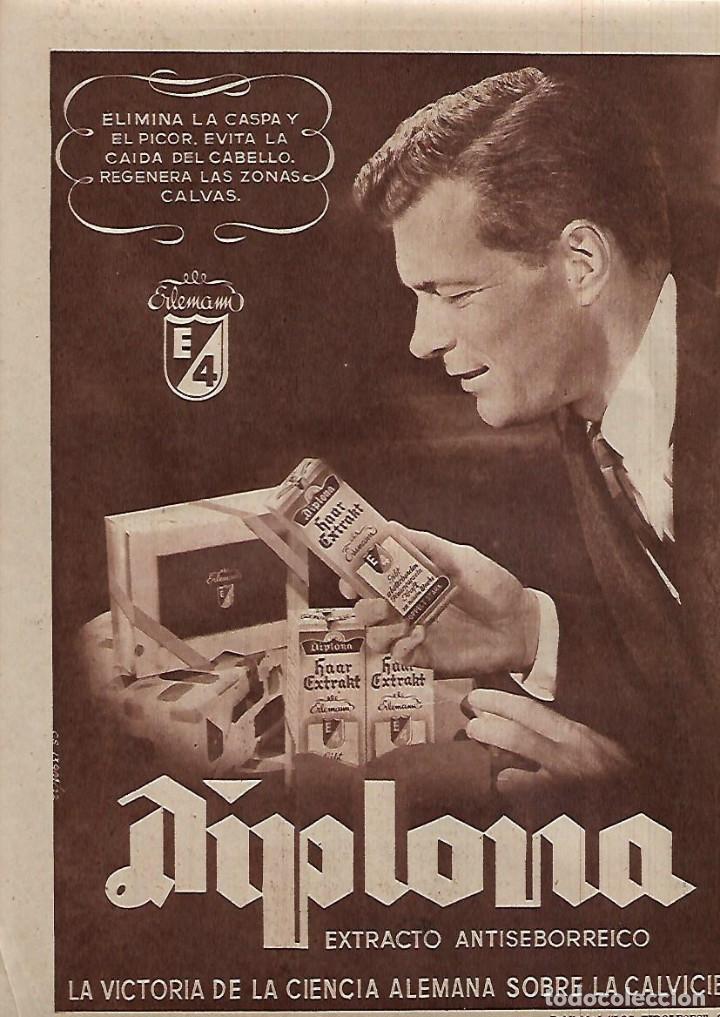 Collezionismo: A&Ntilde;O 1957 RECORTE PRENSA PUBLICIDAD DIPLOMA CABELLO CALVICIE ANTISEBORREICO CASPA