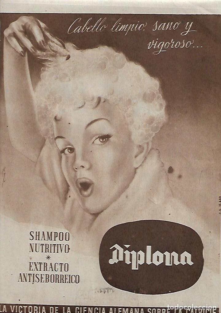 Collectionnisme: A&Ntilde;O 1957 RECORTE PRENSA PUBLICIDAD DIPLOMA CABELLO CALVICIE ANTISEBORREICO CASPA SHAMPOO CHAMPU