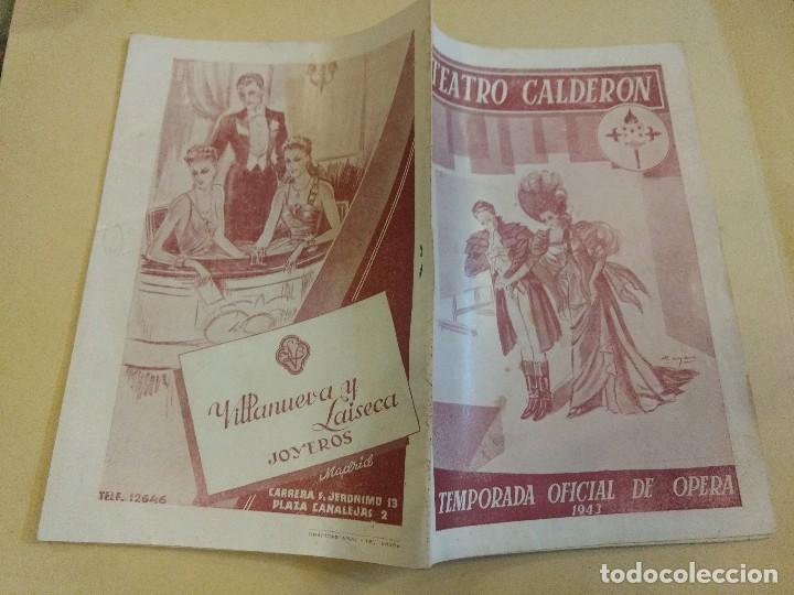 Coleccionismo: Programa Teatro Calderon Temporada oficial de opera 1943 - Foto 1