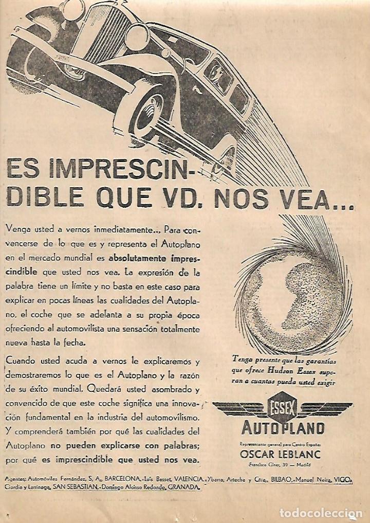 Sammelleidenschaft Papier: A&Ntilde;O 1933 RECORTE PRENSA PUBLICIDAD AUTOPLANO HUDSON ESSEX COCHE AUTOMOVIL