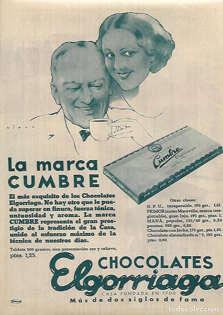 Collectionnisme: A&Ntilde;O 1963 RECORTE PRENSA PUBLICIDAD CHOCOLATE CHOCOLATES ELGORRIAGA MARCA CUMBRE
