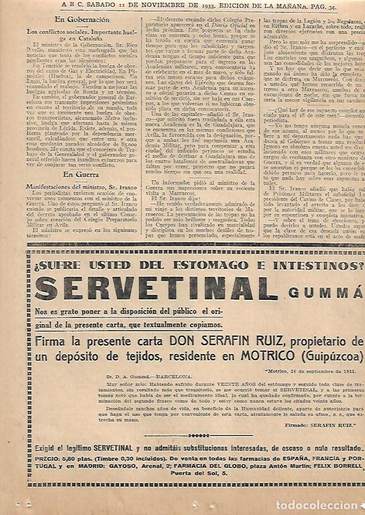 Collecting paper: A&Ntilde;O 1933 RECORT PRENSA PUBLICIDAD SERVETINAL GUMMA CARTA SERAFIN RUIZ MOTRICO GUIPUZCOA