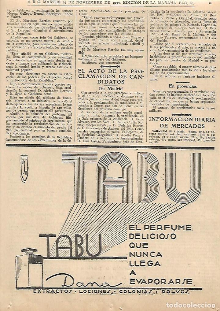 Collezionismo: A&Ntilde;O 1933 RECORTE PRENSA PUBLICIDAD PERFUME TABU DANA