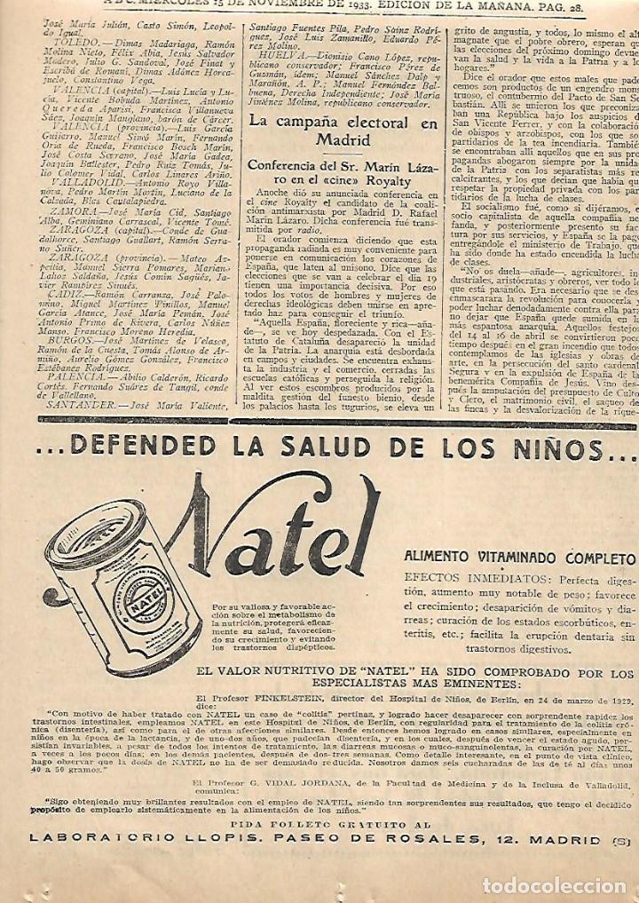 Collectionnisme: A&Ntilde;O 1933 RECORTE PRENSA PUBLICIDAD NATEL ALIMENTO VITAMINADO COMPLETO NI&Ntilde;OS