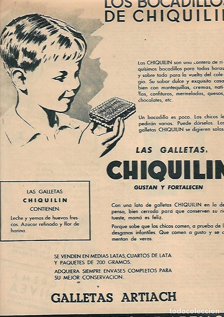 Coleccionismo: A&Ntilde;O 1952 RECORTE PRENSA PUBLICIDAD GALLETAS CHIQUILIN ARTIACH