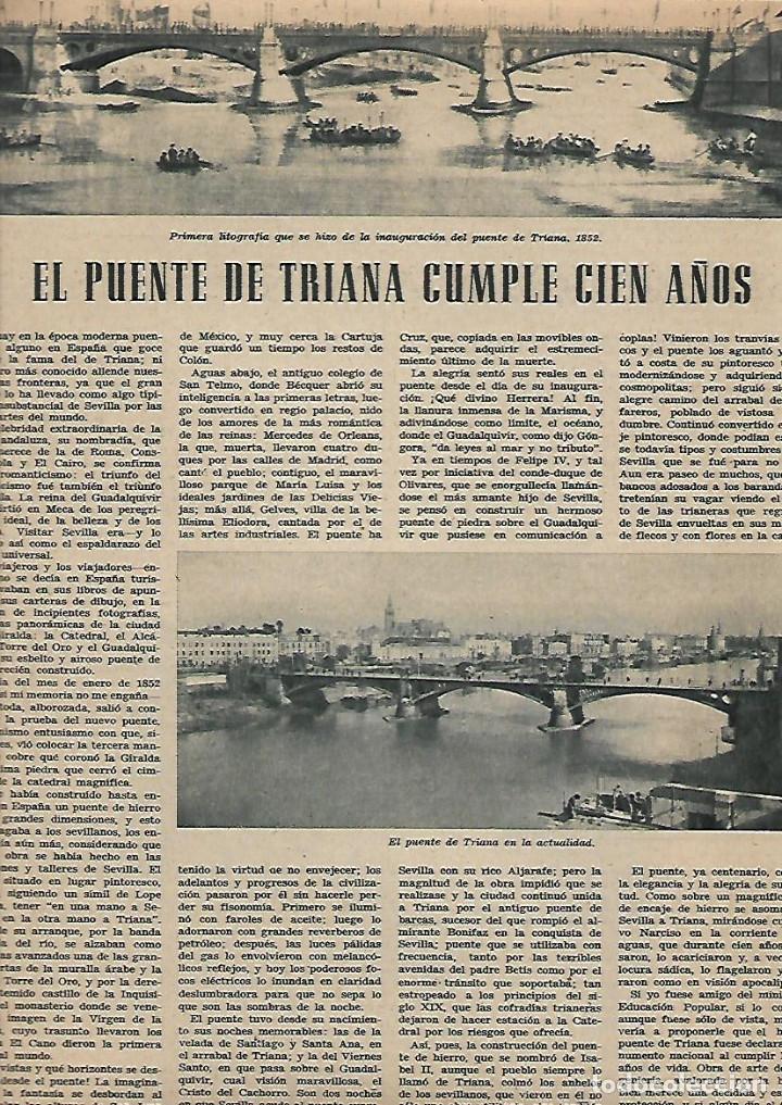 Collezionismo: A&Ntilde;O 1952 RECORTE PRENSA SEVILLA EL PUENTE DE TRIANA CUMPLE CIEN A&Ntilde;OS