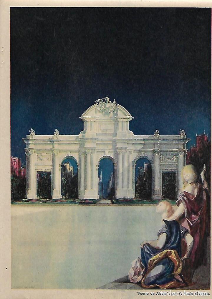 Coleccionismo: A&Ntilde;O 1956 RECORTE PRENSA DIBUJO A COLOR PUERTA DE ALCALA POR PARDO GALINDO