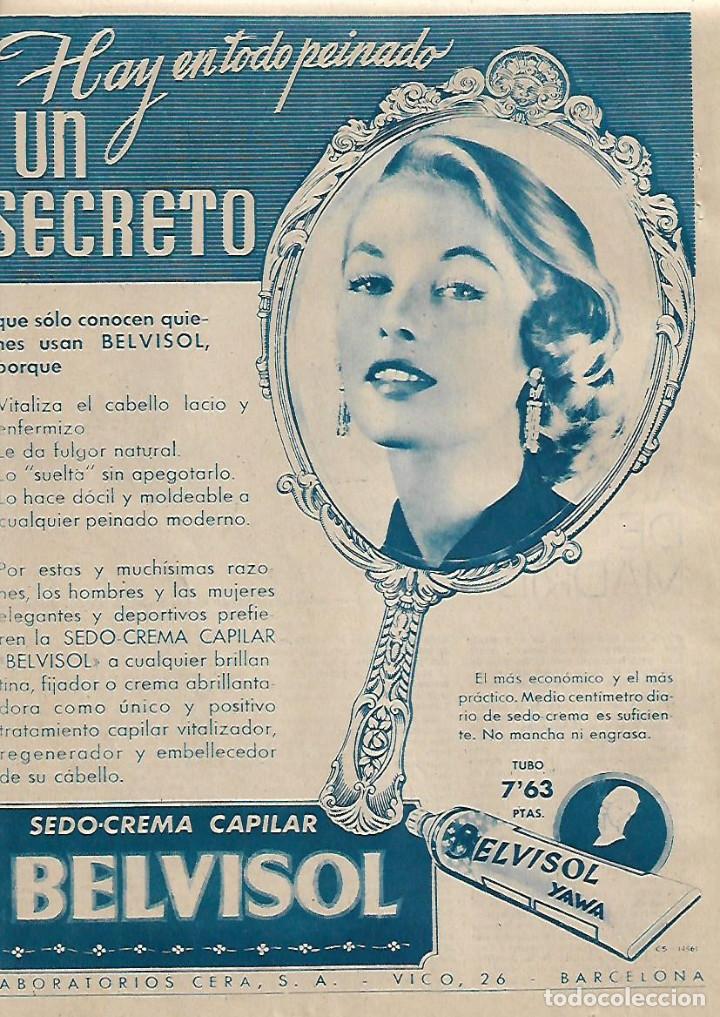 Collezionismo: A&Ntilde;O 1956 RECORTE PRENSA PUBLICIDAD BELVISOL CREMA CAPILAR LABORATORIOS CERA