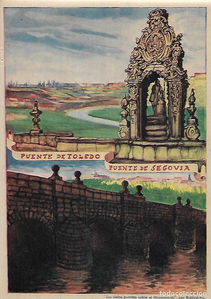 Coleccionismo: A&Ntilde;O 1956 RECORTE PRENSA DIBUJO A COLOR PUENTE DE TOLEDO PUENTE DE SEGOVIA POR ROBLEDONO