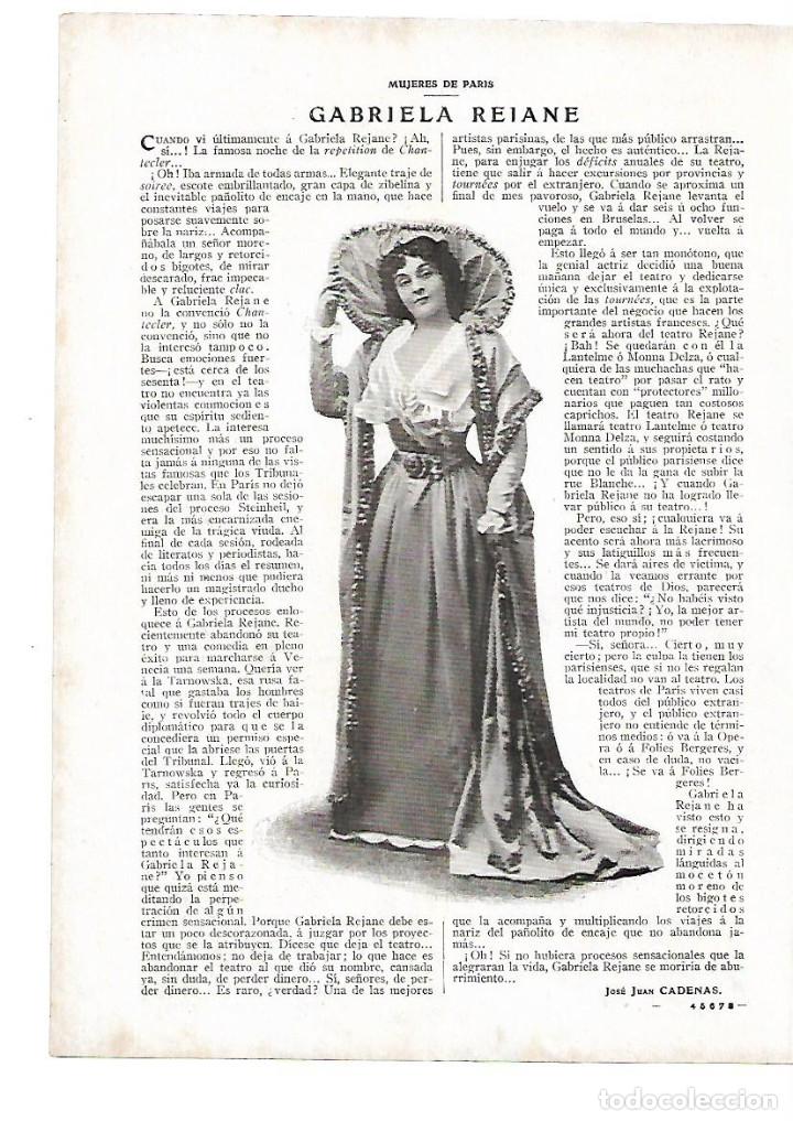 Collectionnisme: A&Ntilde;O 1910 RECORTE PRENSA GABRIELA REIANE DAMA DE PARIS