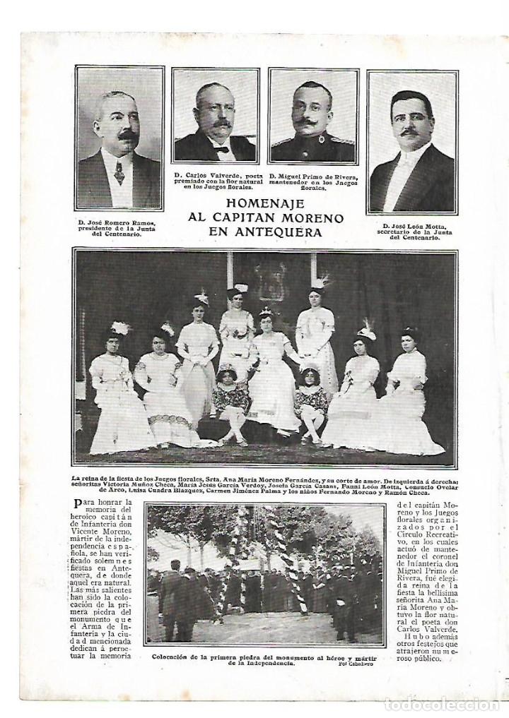Collezionismo: A&Ntilde;O 1910 RECORTE PRENSA ANTEQUERA HOMENAJE AL CAPITAN MORENO