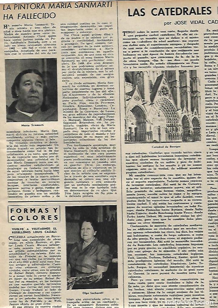 Collectionnisme: A&Ntilde;O 1959 RECORTE PRENSA PINTURA MUERTE DE LA PINTORA MARIA SANMARTI MADRE ANTONIO CLAVE