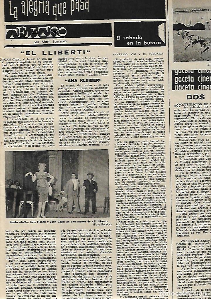 Collectionnisme: A&Ntilde;O 1959 RECORTE PRENSA TEATRO TEATRE ROMEA JOAN CAPRI OBRA EL LLIBERTI