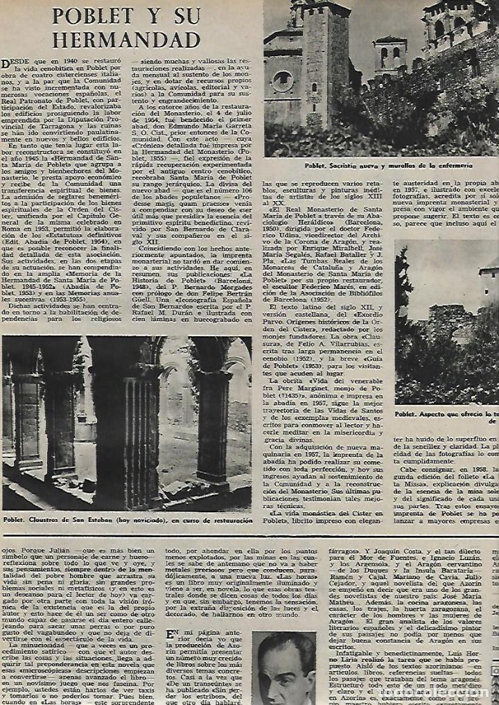 Collezionismo: A&Ntilde;O 1959 RECORTE PRENSA POBLET Y SU HERMANDAD TORRE DEL PRIOR ENFERMERIA MURALLAS SACRISTIA