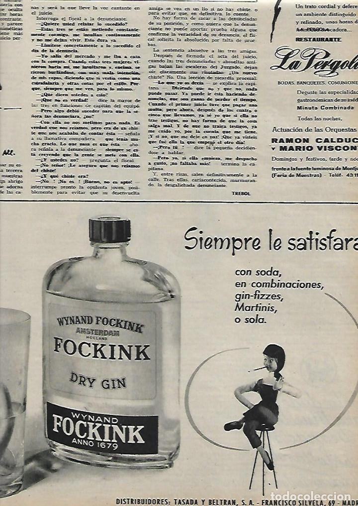 Collezionismo: A&Ntilde;O 1959 RECORTE PRENSA PUBLICIDAD BEBIDAS GINEBRA FOCKINK DRY GIN TASADA Y BELTRAN